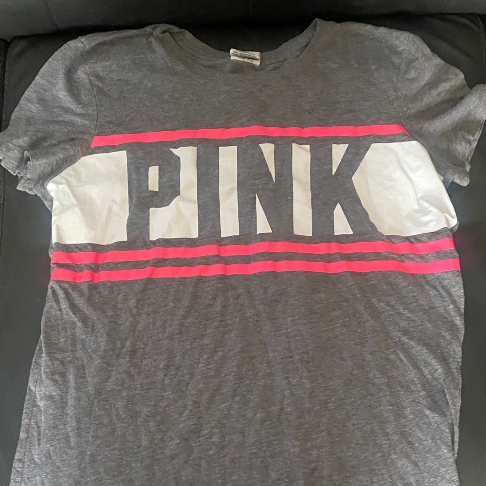 PINK Victoria's Secret Gray Tee with Pink Accents